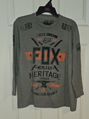 FOX Boys Small Regular Fit Double Sided Long Sleeve Graphic T-Shirt Gray Used